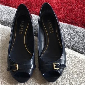 Ralph Lauren Blue Patent leather Peep toe Sandal